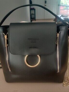 Persaman New York Black Leather Purse,  Convert To A Backpack